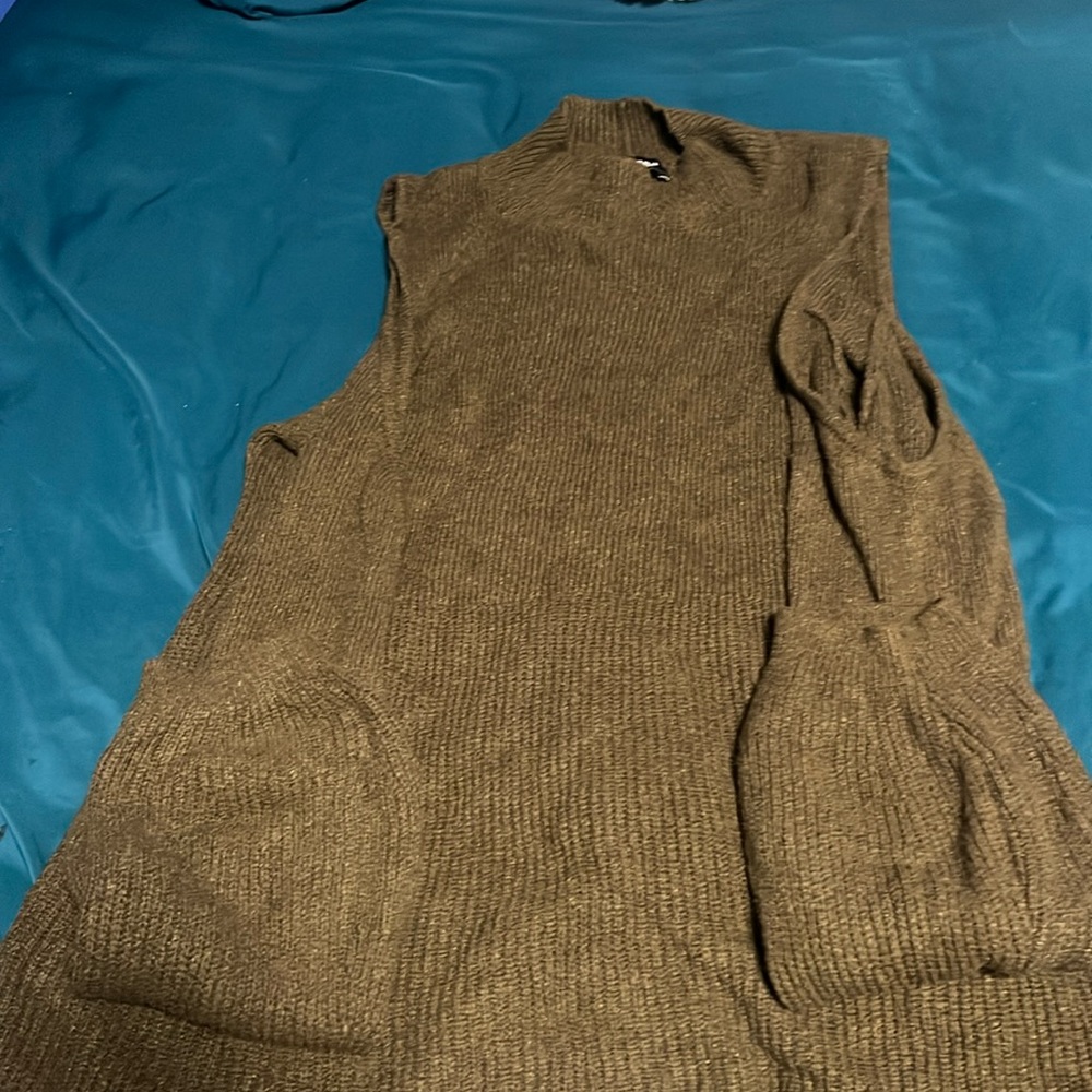 Olive green turtle neck off the shoulder shirt